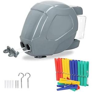 ZOES HOMEWARE Retractable Clothesline Heavy Duty Retracting Clothes Line Outdoor and Indoor with Durable ABS Shell and 2x49 Feet Extruded PVC Line,with Lock to Prevent Sagging