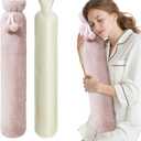 Hot Water Bottle with Cover, 2L Rubber Hot Water Bag with Soft Cover (2 Liter), for Cramps, Compress Pain Relief, Removable Hot Cold Pack (Soft Pink)
