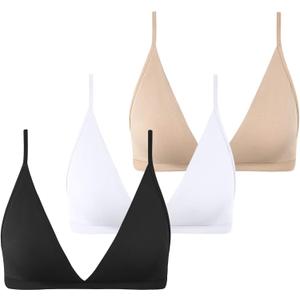 INIBUD Bralette for Women Removable Padded Bra Yoga Seamless V Neck Triangle Adjustable Straps Wireless (Medium, Black+off-white+creanm)