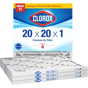 Clorox 20x20x1 Air Filter, MERV 11 Pleated HVAC AC Furnace Air Filters, MPR 1000 & FPR 7  Pack of 4
