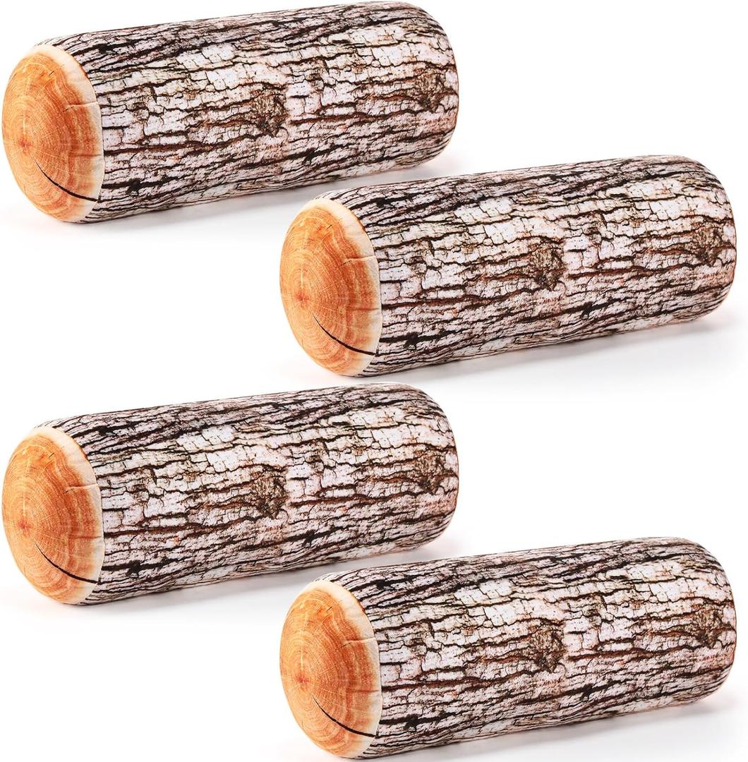Huwena 4 Pcs Wood Pillows Tree Stump Decorative Round Throw Pillows 3D Digital Print Wood Trunk Stump Cylinder Cushion for Home Sofa Living Room Decor, 15.8 x 5.5 Inch