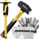 INCLY 4 PCS Geology Rock Pick Equipment Kit, 3 Pound Sledge Rock Hammer with 12" Mason Concrete Chisel, Safety Glasses, Gloves, Tool Set for Hounding, Gold Mining & Prospecting, Brick Stone Breaking