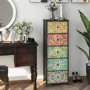 GiftGo Retro Dresser with Fabric Drawers Boho Mandala Flower Chest of Drawers Narrow Storage Tower for Small Spaces Gaps Bedroom Beautiful Nightstand Living Room Table (Mandala, 5 Drawers), 11.8"D x 16.5"W x 45.5"H
