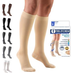 Truform 20-30 mmHg Compression Stockings for Men and Women, Knee High Length, Closed Toe, Beige, Large, 1 Pair