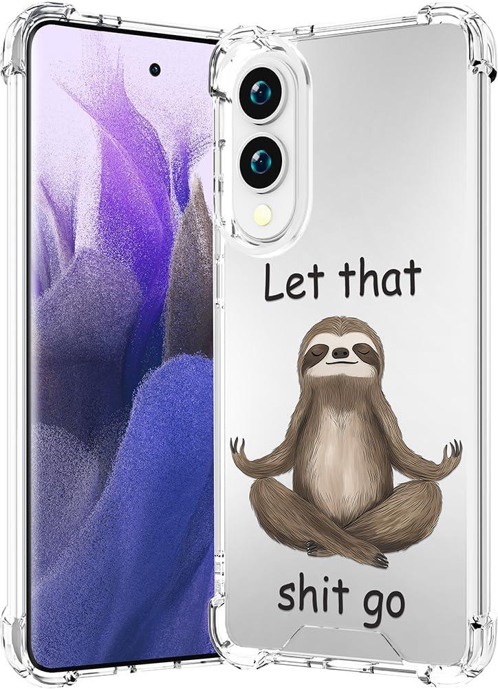 Compatible for Samsung Galaxy S25 Edge Case Clear Cute for Women - Rugged Phone Cases Funda Protector Cover Skin (Brown Bradypod Sloth Meditating)