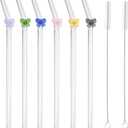 6 Pcs Reusable Glass Straws with 2 Cleaning Brushes,Colorful Shatter Resistant Bend Straws for Cocktails Smoothies Milkshakes Juices Teas Bar Accessories (bow)