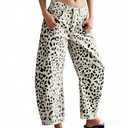 Womens Barrel Baggy Jeans Y2k Boyfriend Cheetah Print Jean Leopard Pants Mid Rise Wide Leg Denim Ankle Pants Black White XXL