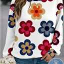 Women's Graphic Crewneck Sweatshirts Floral Long Sleeve Pullover Tops Cute Fall Clothes (White, S)