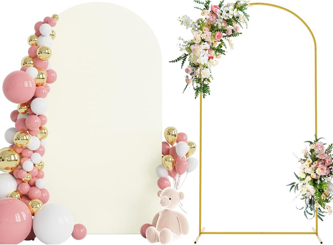 Wokceer 7.2 FT Wedding Arch Backdrop Stand and Arch Cover Metal Arch Stand with Arch Stand Cover for Birthday Party Wedding Ceremony Bridal Baby Shower Event Decor (Ivory)