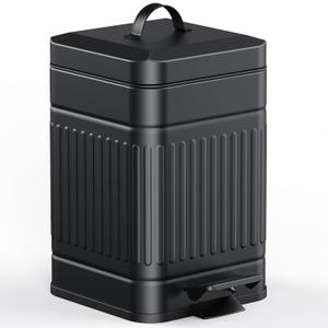 CEROELDA Small Can with Lid-5L/1.3 Gal,Stainless Steel Outdoor Dog Poop Garbage Can-Farmhouse Retro Metal Waste Bin w/Step Pedal for Bathroom Bedroom Office-Soft Close-Black
