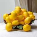20Pcs Fake Lemons Artificial Fruits with 25 Leaves Faux Yellow Lifelike Plastic Lemon Decorations Realistic Limes Fruit Decor for Home Kitchen Table Cabinet Holiday Party Photography Props