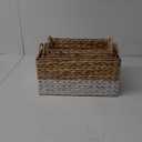 3 Pack Natural Water Hyacinth storage basket with Handle, Rectangular Wicker Basket for Organizing, Decorative Wicker Storage Basket for Living Room, 3 Mixed Sizes ( 16,5 x 11)(15x9) (13x8)