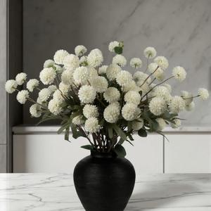 Faux Flowers for Vase, White Kiku Flowers 10 Stems&2 Eucalyptus, Fake Dried Flower Pottery Realistic Artificial Chrysanthemums Mini Pom Pom Ball for Table Centerpieces Floral Arrangements Home Decor