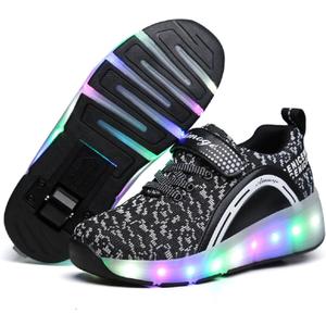 Nsasy Girls Boys Roller Shoes with LED Light Up Wheels Sneakers Kids Roller Skates Shoes for Kids for Children (Black)
