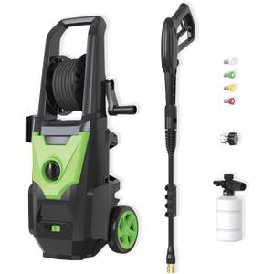 2200W Electric Pressure Washer, 2800 PSI 2.8 GPM with Hose Reel, Foam Sprayer, 4 Nozzles, Rotary Control Switch, IPX5 Waterproof, Compact Trolley-Style Design for Home, Car, and Patio. (P5)
