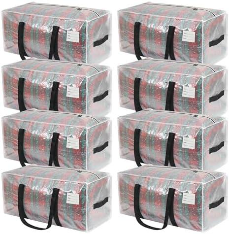 VTSVTS Heavy Duty Moving Bags, 8 Pack with Full Wrap Carry Handles and Double Zippers, 27 Gallon- 200lbs Large Storage Bins，with Labeled Window for Clothing, Bedding Storage, Packing Bags for Moving