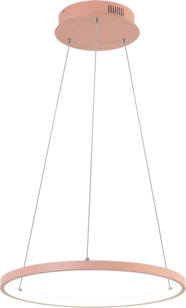 JONATHAN Y Brice 15.75" Round 1-Light Integrated LED Pendant, Matte Pink | Dimmable Modern Metal Hoop Chandelier, Adjustable Height Hanging Light, Kitchen Island, 24W, 3000K Warm White, ETL Listed