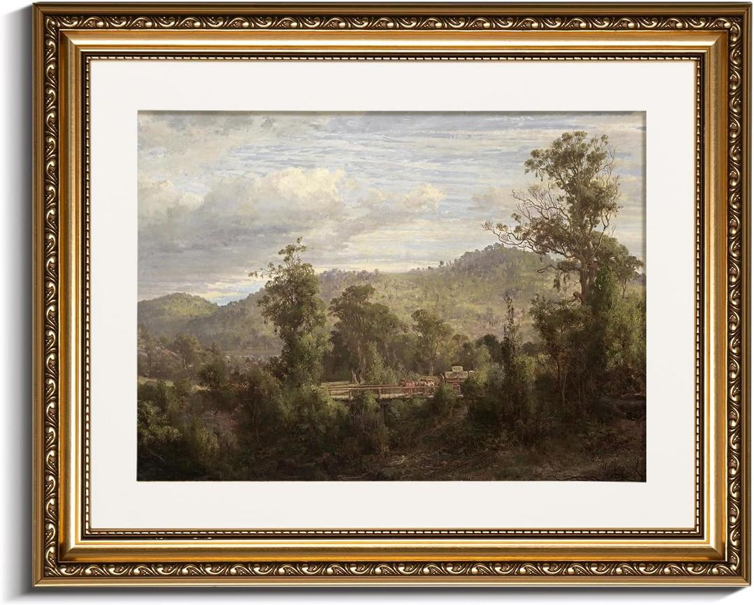 InSimSea Retro Gold Framed Wall Art, Home Room Rustic Nature Scenery Vintage Wall Decor, Canvas Print Artwork, Farmhouse Country Decor, Antique Picture Frame Landscape Paintings, 13x16 Inch (16L" x 13W", Louis Buvelot)