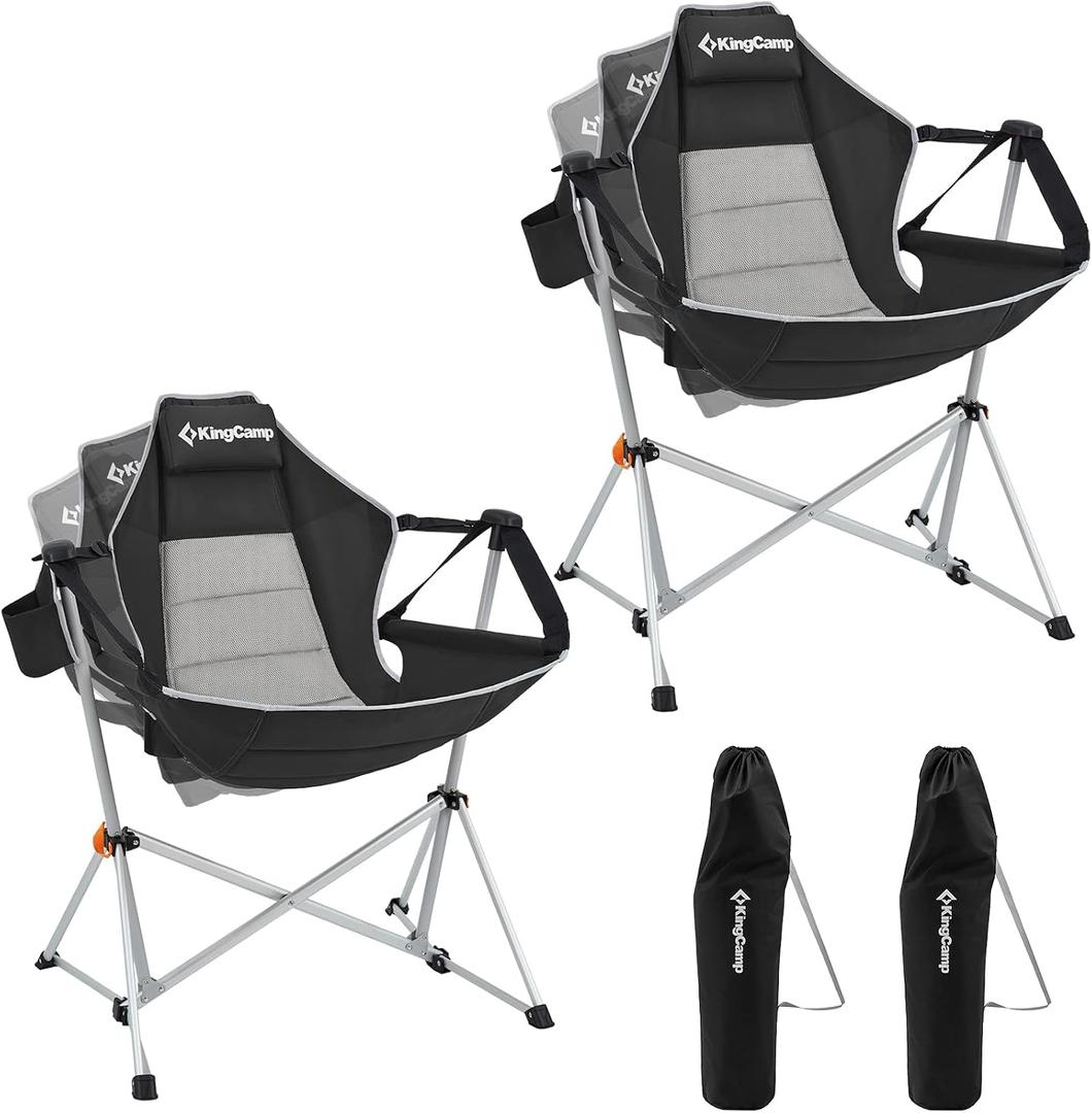 KingCamp Hammock Camping Chair, Swinging Portable Camp Chairs for Adults, 400lbs Heavy Duty Oversized Folding Rocking Chair with Adjustable Recline, Aluminum Alloy Frame for Outdoor Patio Beach Sport