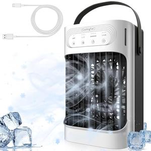 Small Portable Air Conditioners, 3 in 1 Evaporative Air Cooler with 3 Speeds, 3 Mists, 2-8H Timer, 7 Color Lights, 800ML Personal AC Unit, 120° Adjust Mini Desktop Fan for Home Bedroom Office