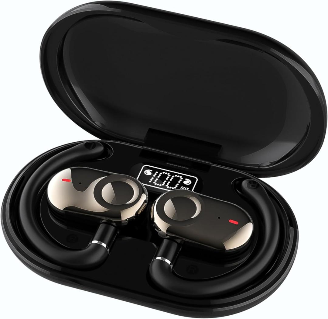 Open Ear Earbuds, Open Ear Headphones with 16mm Speakers, Bluetooth 5.4 Wireless, Biaxial Rotation, Lightweight, 20H Playtime, Over Ear Bluetooth Headphones for Running, Workout, IPX5 Waterproof (Phantom Black)