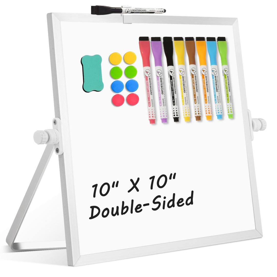 Dry Erase Magnetic White Board, 10" x 10" Double-Sided Desktop Whiteboard with Stand, Portable Small Whiteboard Set for Drawing, Office, Home