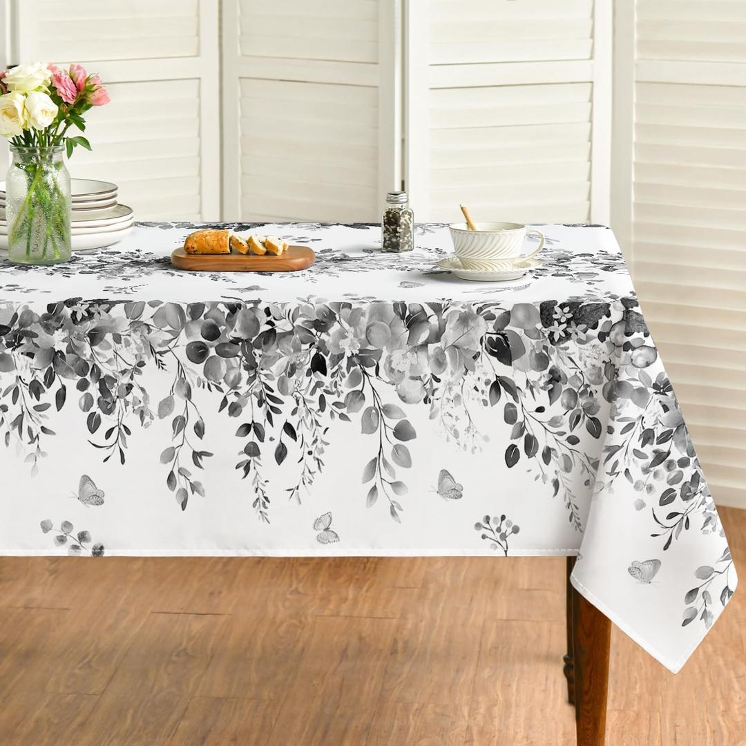 Horaldaily Spring Tablecloth 6084 Inch Rectangular, Eucalyptus Floral Grey Table Cover for Party Picnic Dinner Decor