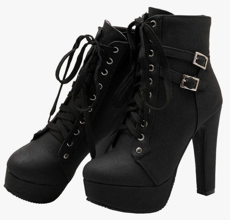 Women's Block Chunky Stacked Heel Ankle Booties Lace up High Heels Boots size 43, Black 