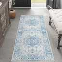 jinchan Runner Rug 2x6 Hallway Rug Washable Medallion Floral Mat Kitchen Accent Vintage Mat Retro Non Slip Thin Soft Carpet for Bedroom Laundry Living Room Distressed Blue