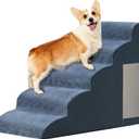 Pet Stairs for Small Dogs - 5-Step Curved Dog Ramp for Bed, Couch, Sofa, Car and Chairs - Non-Slip Bottom Design - Cat Scratching Board - High Density Foam Portable Pet Step - Navy