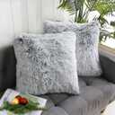 Uhomy 2 Packs Fluffy Accent Pillows Cover 18"x18", Soft Gray Ombre Faux Fur Throw Pillow Case, Modern Luxury Decorative Square Cushion Cover for Farmhouse Home Decor for Sofa/Bed/Chair, 45x45cm