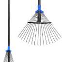 Adjustable Metal Leaf Rake Long Handle, Garden Rakes for Lawns Heavy Duty Leaves with Expandable Head 8-17", Yard Women Kids Rake for Gardening RV Camping