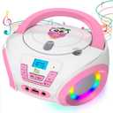 Tunes Kids Boombox CD Player for Children + FM Radio + Includes Batteries - Pink CD Player with Speakers for Toddlers