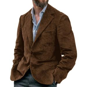 Corduroy Blazer Men Casual Corduroy Jacket Mens Vintage Slim Fit Sport Coat for Men Weeding Suit Jacket Dark Brown L