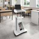 Adjustable Height Rolling Laptop Cart with Storage, Sit to Stand Desk with Wheels, Podium Stand or Medical Cart, White, 17"d X 21.75"w X 45.5"h