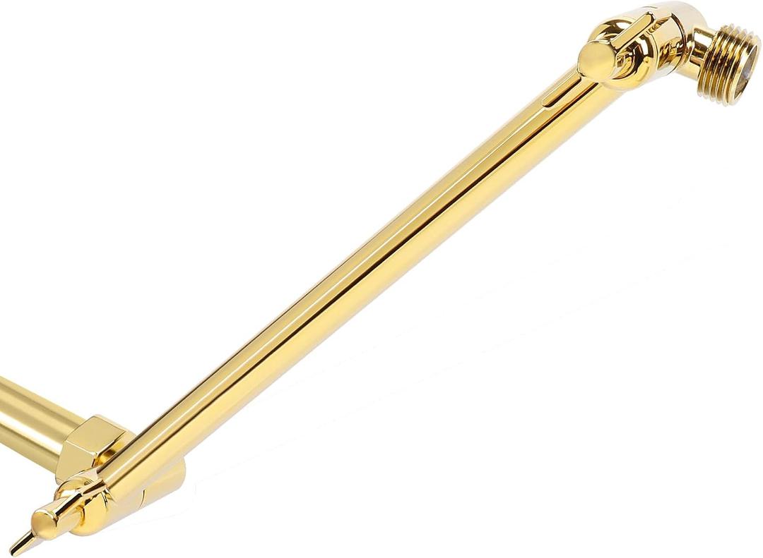 NearMoon Adjustable Shower Arm Universal Connection, Solid Brass Extension Arm, Adjust Angle to Upgrade Shower Experience, Easy to Install, Anti-leak (Chrome Gold)
