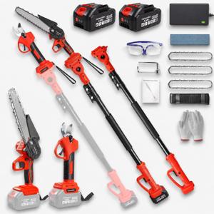 4-in-1 Cordless Pole Saw & Pruning Shears Combo Kit, 21V Electric Tree Trimmer with 180° Rotating Head, 16ft Max Reach, 8" Chainsaw & 2 x 4.0Ah Battery Powered Brushless Tree Pruner