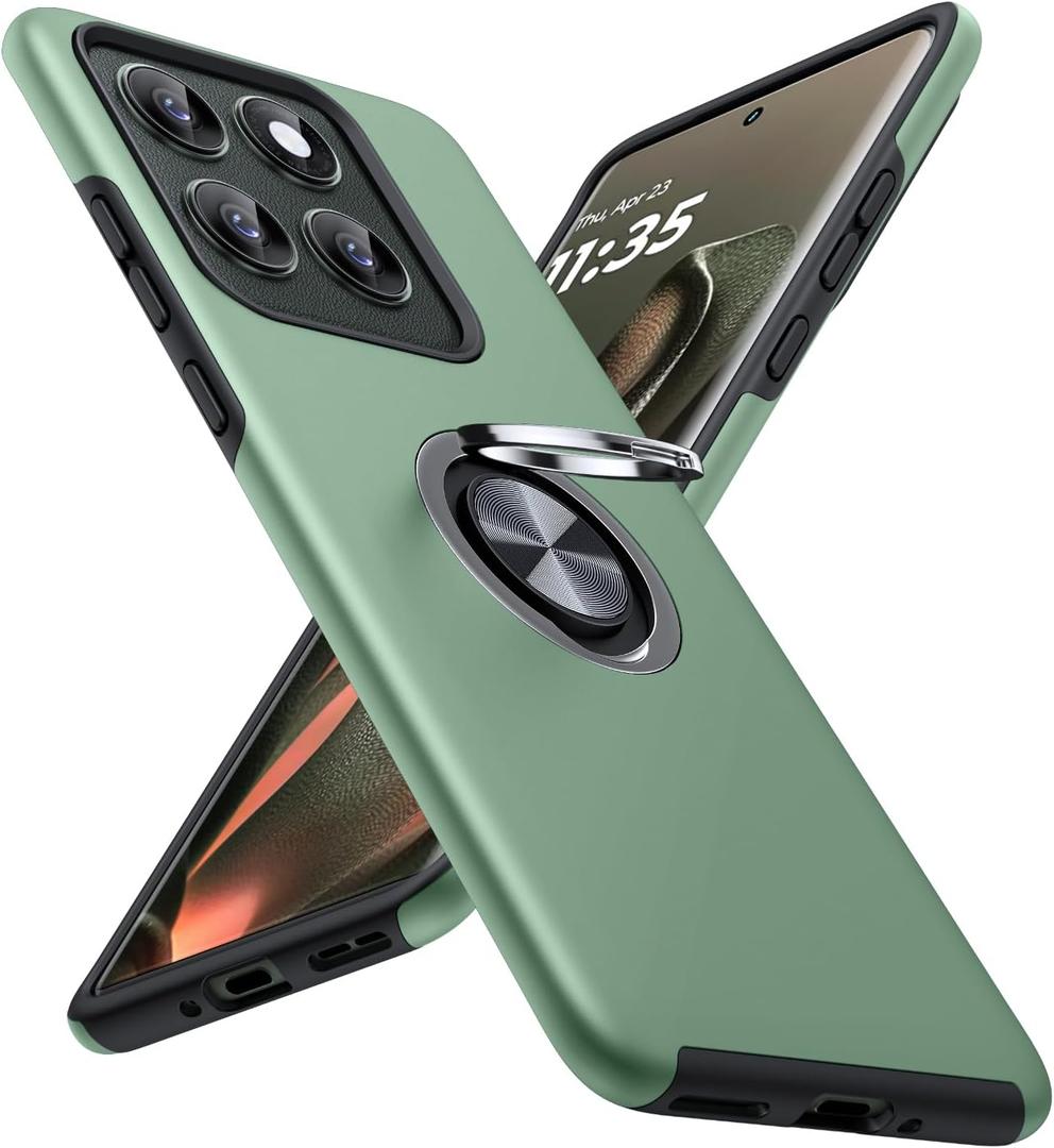 JAME for Motorola Edge 2025 Case, Dual Layer Military Grade Protection Shockproof Cover with Ring Holder Stand Kickstand, Slim Fit Protective Phone Case for Motorola Moto Edge 2025, Alpine Green