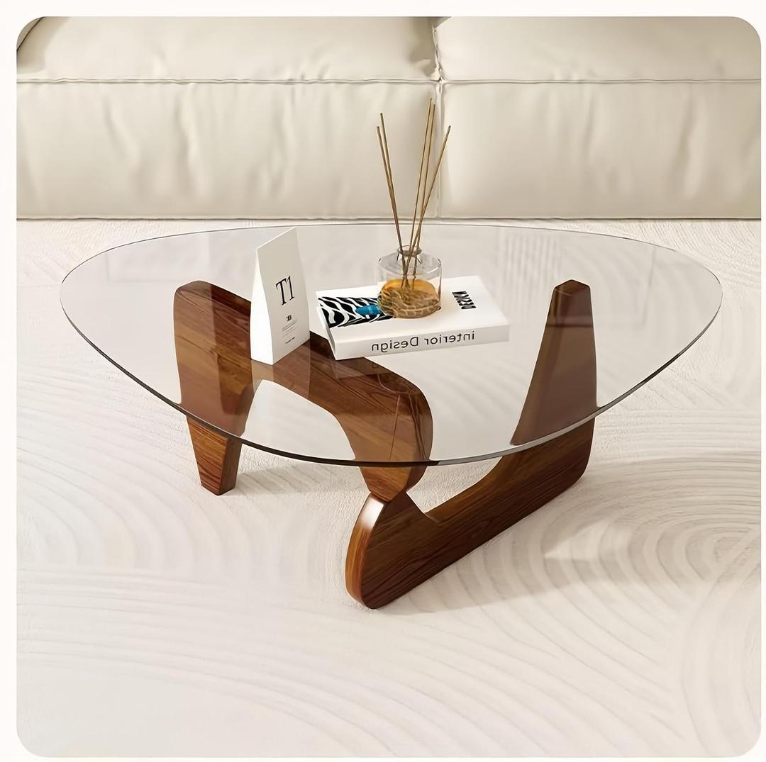 Modern Glass Coffee Table for Living Room, Small mid Century Coffee Table, Stylish Coffee Tables Suitable for Bedroom Living Room Reception Office Tables (Walnut, Small), Small32.6in