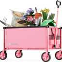 29.3" Collapsible Wagon Cart, 150L Heavy Duty Folding Utility Wagon with Wheels, 260 lbs Load, Portable Rolling Cart for Garden, Shopping, Sports, Camping, Pink