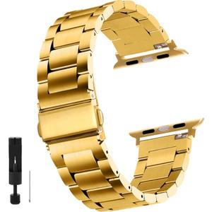 Thin Stainless Steel Band Compatible with Apple Watch 38mm/40mm/41mm, Slim Gold Watch Band for Women, Metal Band Compatible with Apple Watch Series 10/9/8/7/6/5/4/3/2/1/SE/Ultra