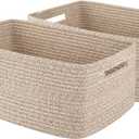 OIAHOMY Storage Basket for Shelves, Closet Cube Storage Bins Baskets for Clothes Blanket Towels, Baby Nursery, Toy Box, Woven Rope Basket, 15.75*11.81*7.09 IN, 2 Packs Brown
