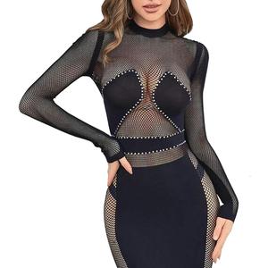 FRENZCOY Sexy Lingerie Women Fishnet Bodysuit Mesh Stretchy BodyStockings for Women One piece babydoll (Black)