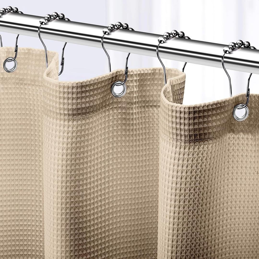NEATERIZE Shower Curtain Beige - Hotel Style Beige Shower Curtains for Bathroom with Waffle Design, 72x72 Inches - Fabric Shower Curtain - Cortinas de Baño Elegantes