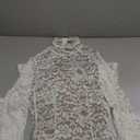 Women Vintage Mock Neck Floral Lace Long Sleeves Midi Dress with Back Zipper Elegant Flowy Bodycon Dresses (White, XS)