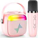 LENRUE Karaoke Machine for Kids, Birthday Gifts for Girls Boys Teens with Wireless Microphone, Colored Lights, Trendy Stuff Gifts for 3, 4, 5, 6, 7, 8, 9, 10 +Year Old (Pink)