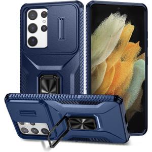 for Galaxy S21 Ultra Case with Sliding Camera Lens Cover,HD Screen Protector,360 Rotating Kickstand,AYMECL Military-Grade Shockproof Protective Cover for Samsung Galaxy S21 Ultra,Blue