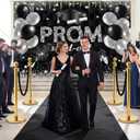Lyrow 4 Set Prom Send Off 2026 with Carpet Runner Stainless Steel Stanchion 7 x 5 ft Class of 2026 Prom Background 3.3 x 16.5 ft Carpet Runner Velvet Ropes for Graduation Party Decoration(Black)
