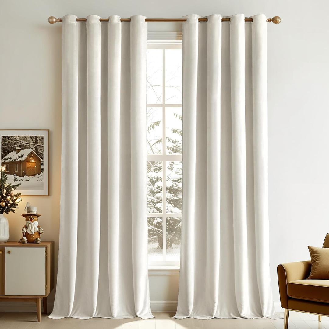 MIULEE Velvet Off White Elegant Grommet Curtains - Thermal Insulated Soundproof Room Darkening Black Out Curtains/Drapes for Classical Living Room Bedroom Decor - 52 x 108 Inch Set of 2 (Ivory)