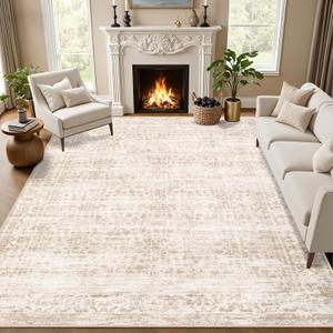 8x10 Area Rugs for Living Room: Washable Rug Soft Vintage Boho Carpet Indoor Floor Non-Slip Stain Resistant Floral Large Carpets for Bedroom Dining Room Farmhouse Nursery Home Office Beige